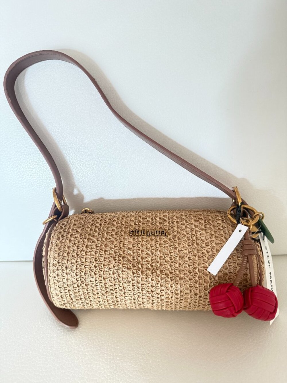 NWT STEVE MADDEN BTOVI STRAW SHOULDER BAG PURSE NATURAL